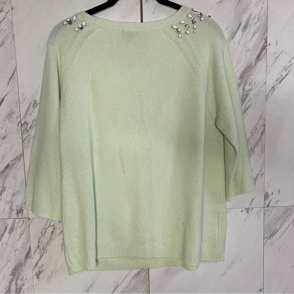 3/$60 Ann Taylor Diamond Pearl Embellished Merino Wool Mint Green Sweater SZ L - Picture 4 of 6